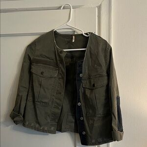 Free People Olive Green Button-Up Jacket